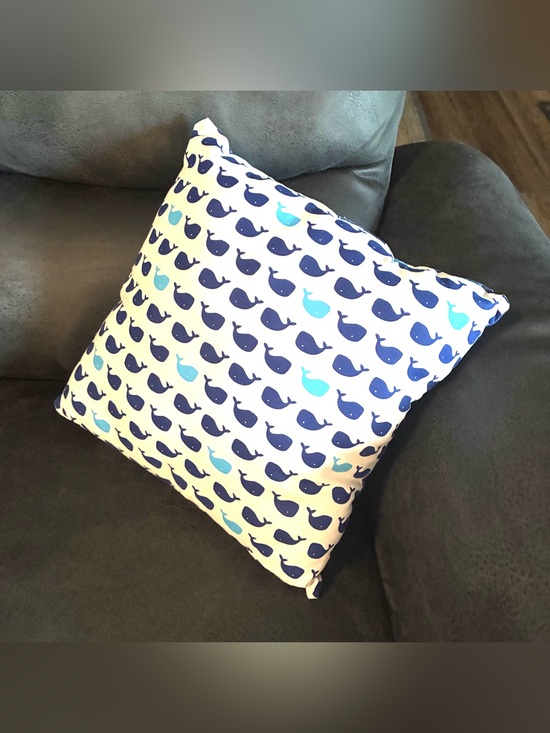 Handmade Other - Navy and Light Blue Whale Print Throw Pillow
